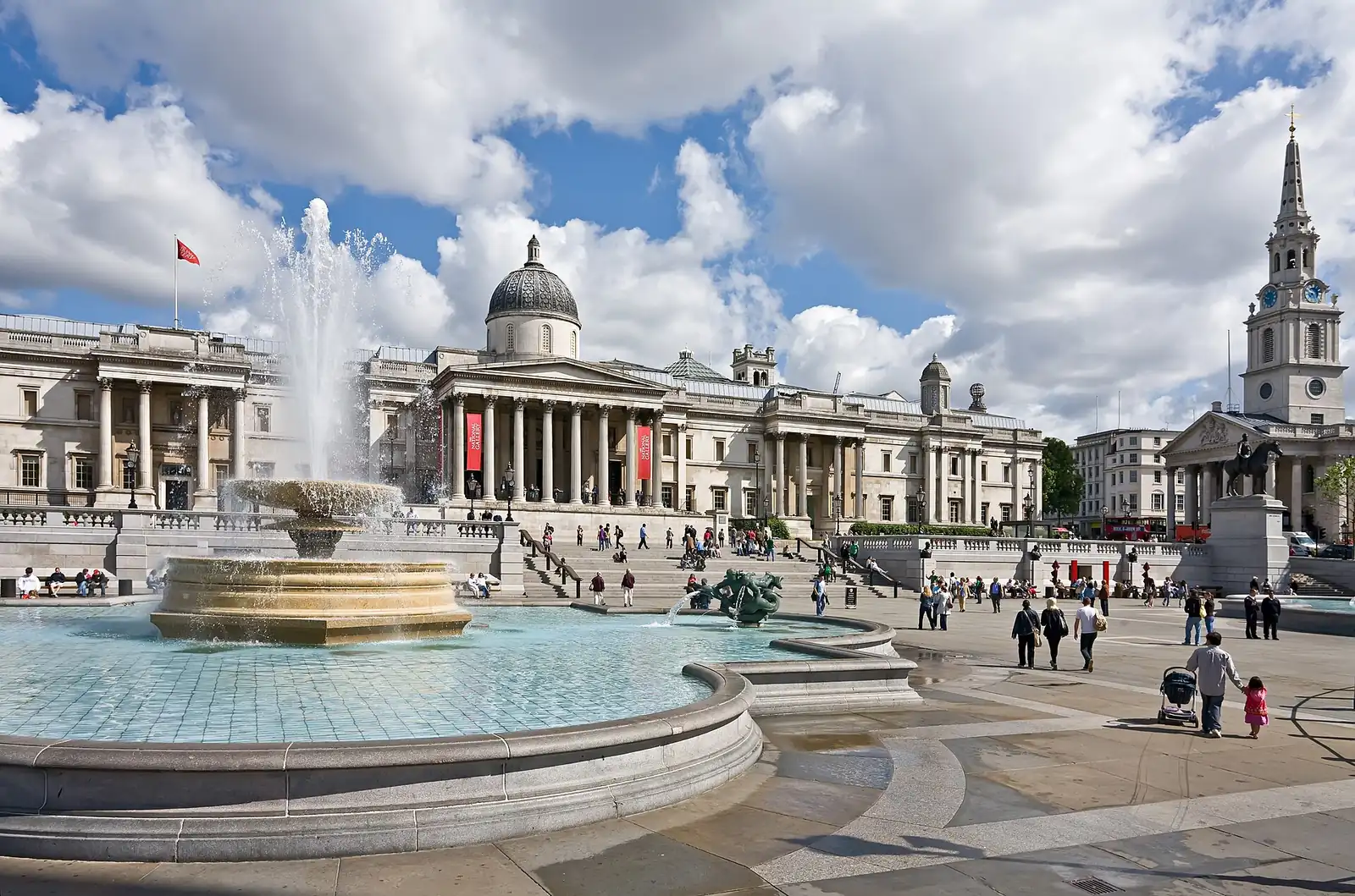 Trafalgar Square and the National Gallery in London, photographed in June 2009.